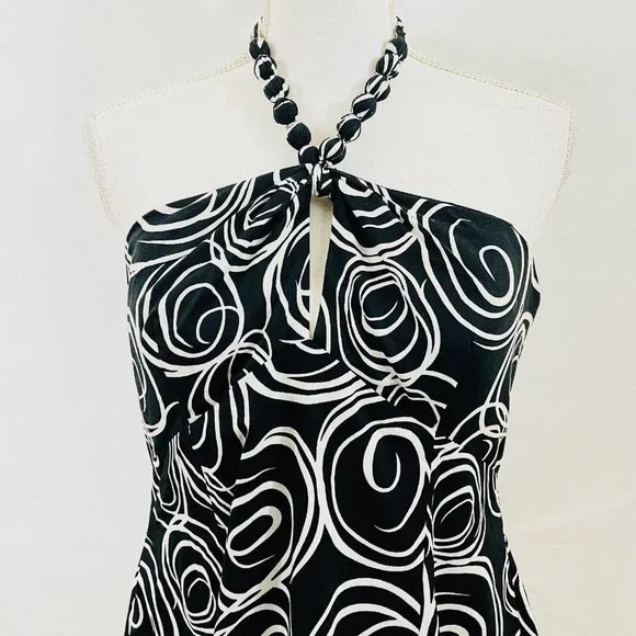 Signature by Robbie Bee Black & White Swirl Halter Style Dress ~ SIze 12 / Med - Picture 3 of 8